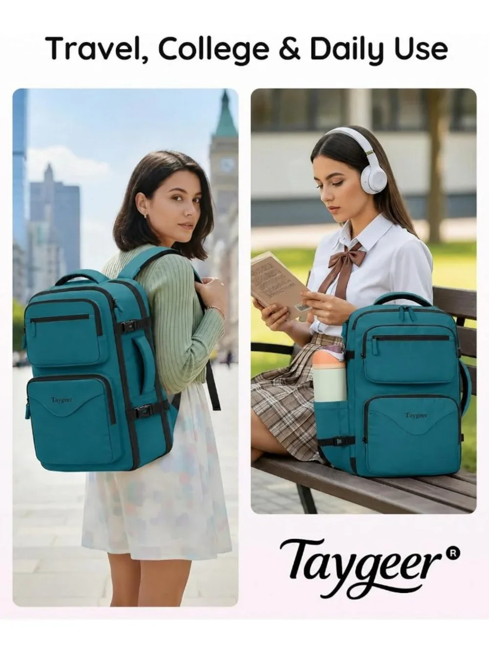 Airline Approved Carry-On Backpack | Women's Travel Weekender Bag, Lightweight